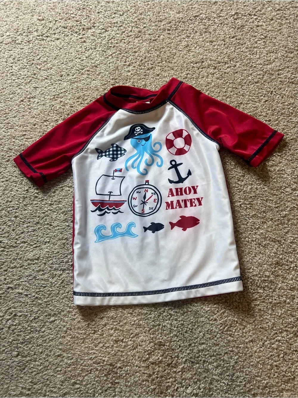 Gymboree Baby Boys Rash Guard Size 18-24 Months Red White Ahoy Matey Nautical